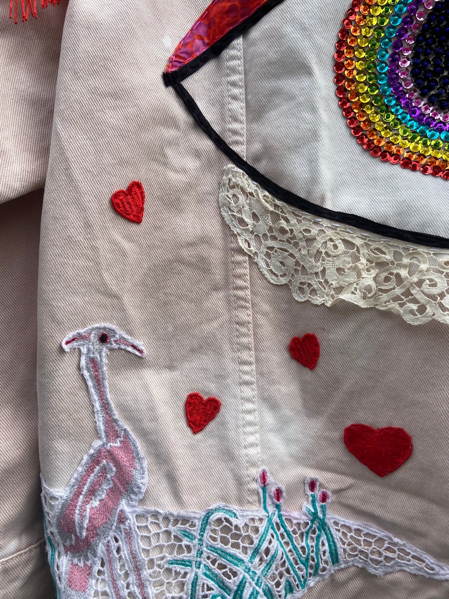 Rainbow Eye Up-cycled Hand Embroidered Denim Jacket