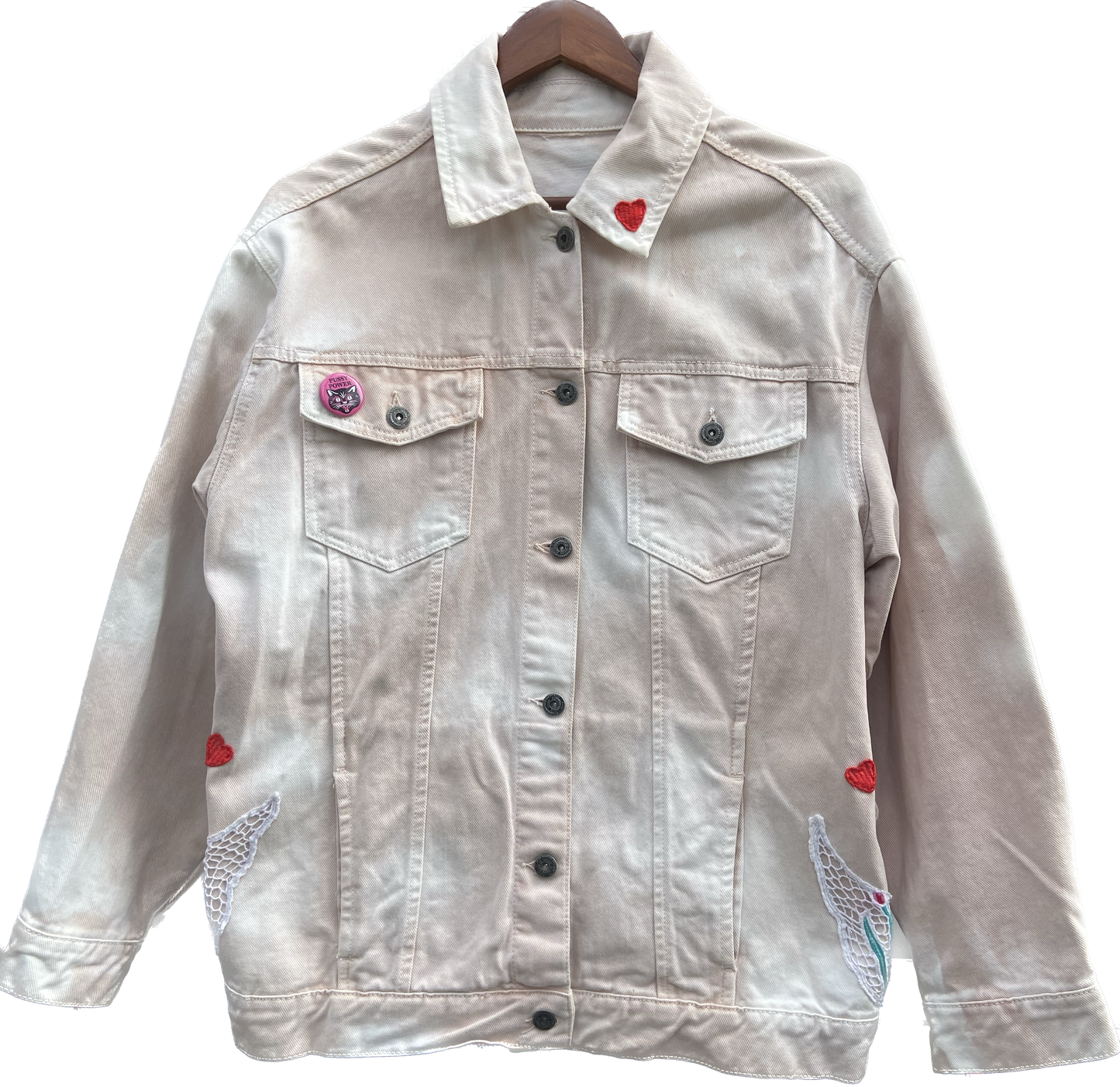 Rainbow Eye Up-cycled Hand Embroidered Denim Jacket